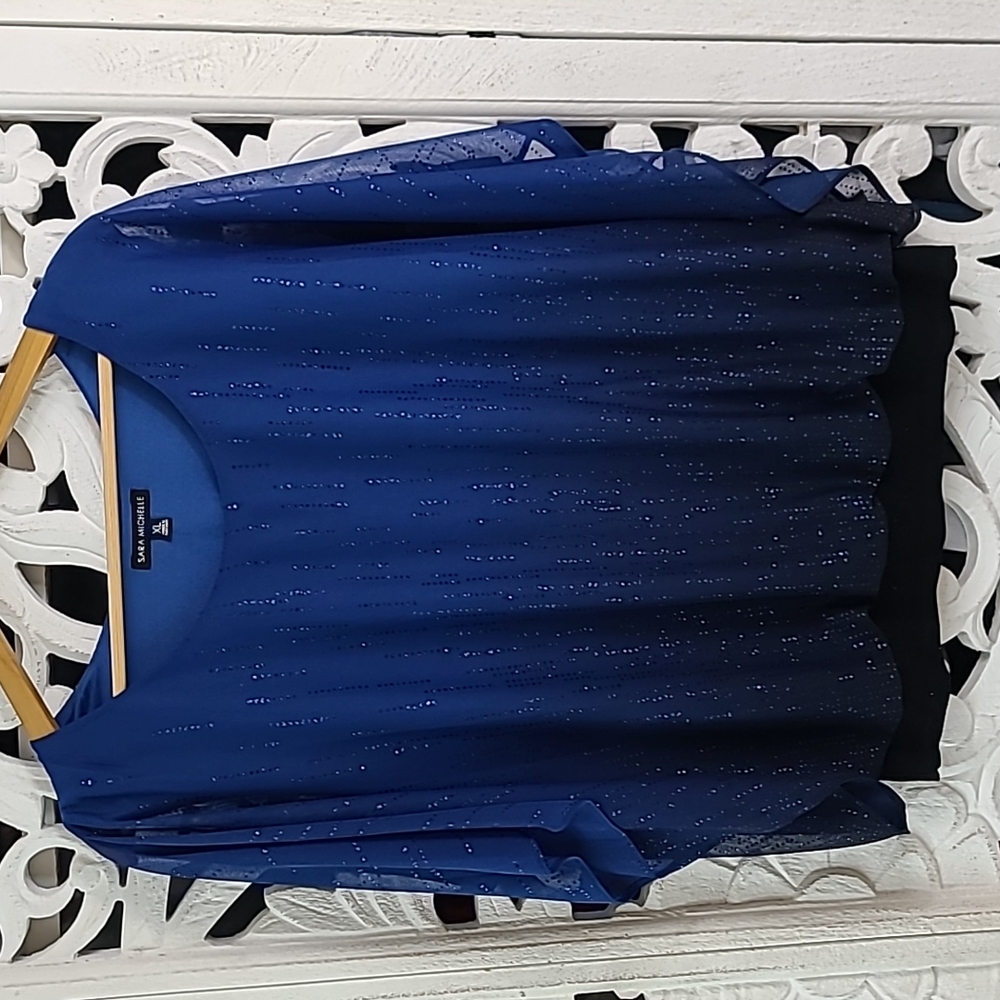 Sara Michelle Royal Blue Beaded Overlay Top